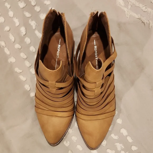Tan Strappy Leather Ankle Boots - Size 8 - Picture 2 of 5